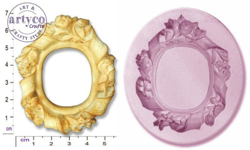 Frame Oval Ribbons & Roses Silicone Mold